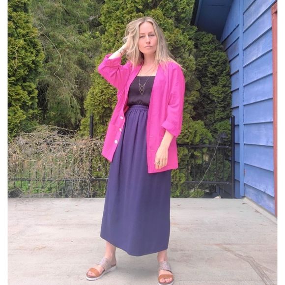 Vintage Jaxsport 100% silk navy maxi skirt - made in Vancouver - Picture 7 of 14